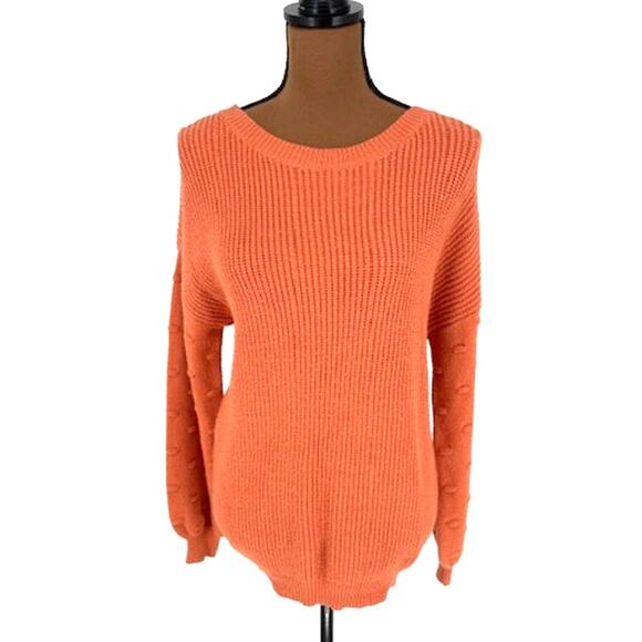 Andree Sweaters - Andree by Unit Rust Orange Sweater with Raised Polka-Dot Sleeves – Size Medium